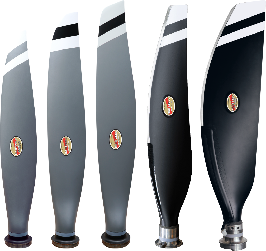 Lineup of 5 Hartzell carbon fiber propellers