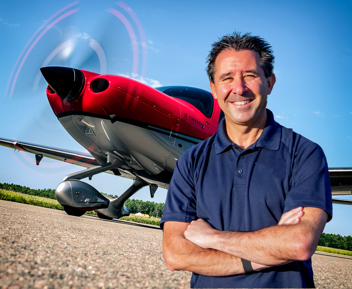 Michael Goulian poses next to a Hartzell Propeller