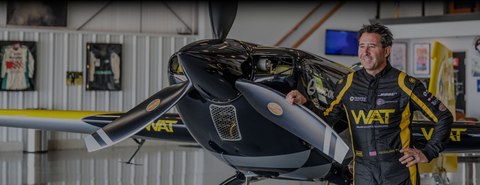 Michael Goulian poses next to a Hartzell Propeller